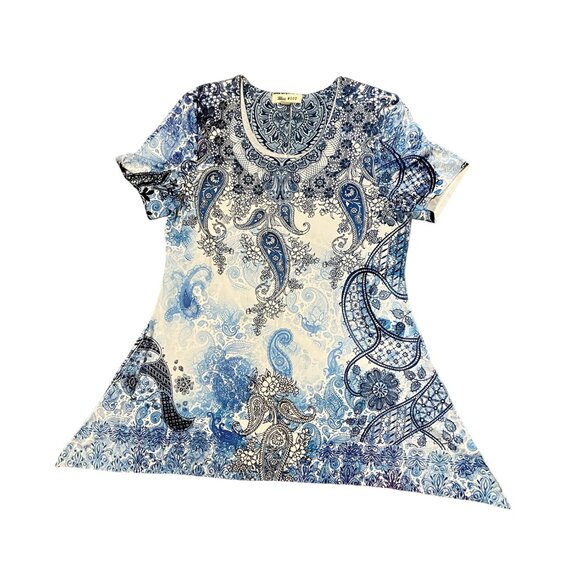 Blue Mood Rayon Long Short Sleeve Top (M) - Picture 4 of 12